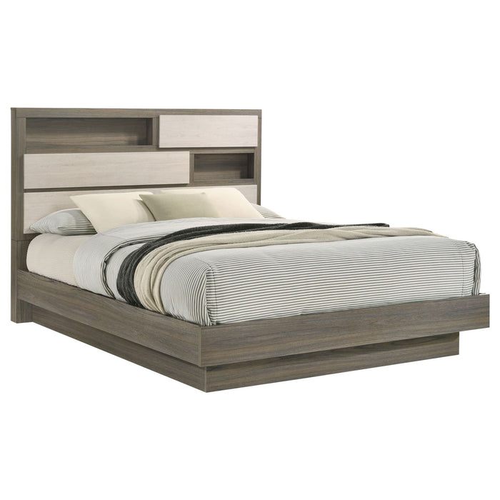 Fenwick California King Bed Bookcase Headboard Grey Oak - Walo Furniture