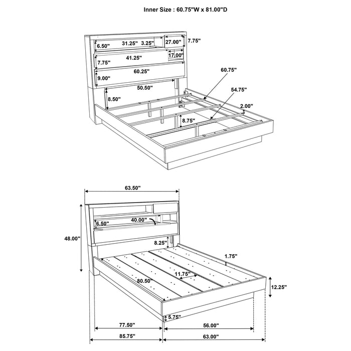 Fenwick Queen Bed Bookcase Headboard Grey Oak - Walo Furniture