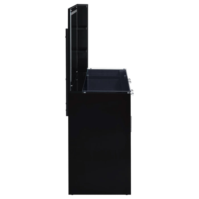 Flora 2 - drawer Vanity Set with LED Mirror Black High Gloss - Walo Furniture