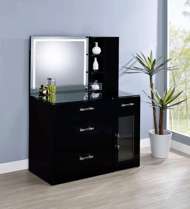 Flora 2 - drawer Vanity Set with LED Mirror Black High Gloss - Walo Furniture