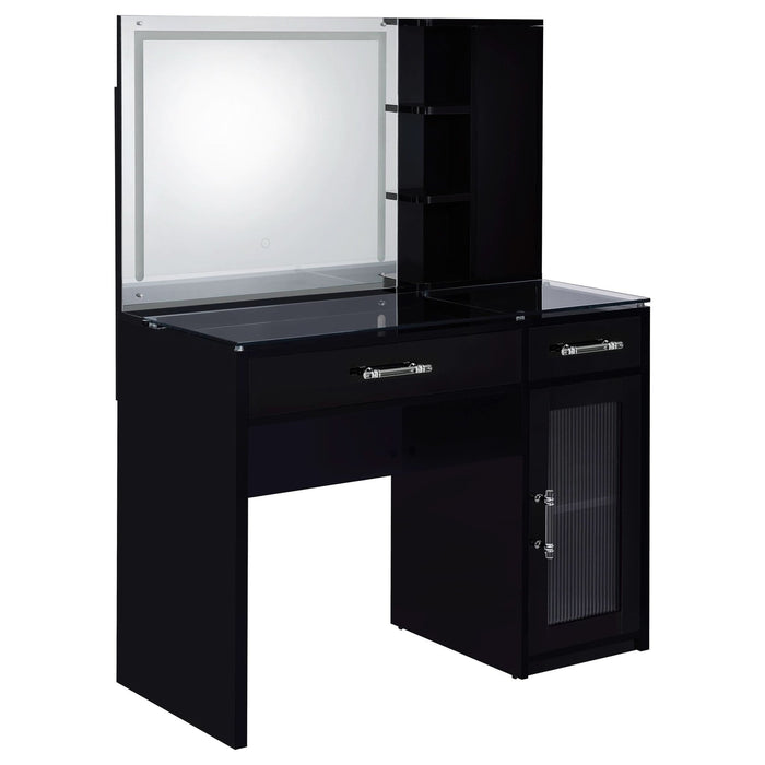 Flora 2 - drawer Vanity Set with LED Mirror Black High Gloss - Walo Furniture