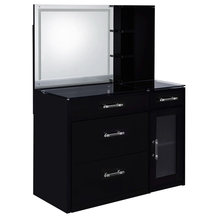 Flora 2 - drawer Vanity Set with LED Mirror Black High Gloss - Walo Furniture