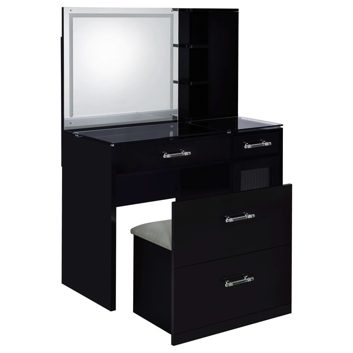 Flora 2 - drawer Vanity Set with LED Mirror Black High Gloss - Walo Furniture