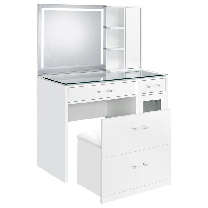 Flora 2 - drawer Vanity Set with LED Mirror White High Gloss - Walo Furniture