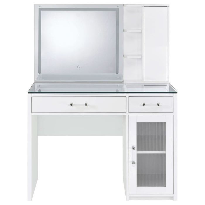 Flora 2 - drawer Vanity Set with LED Mirror White High Gloss - Walo Furniture