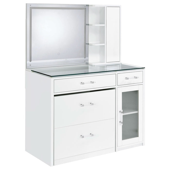 Flora 2 - drawer Vanity Set with LED Mirror White High Gloss - Walo Furniture