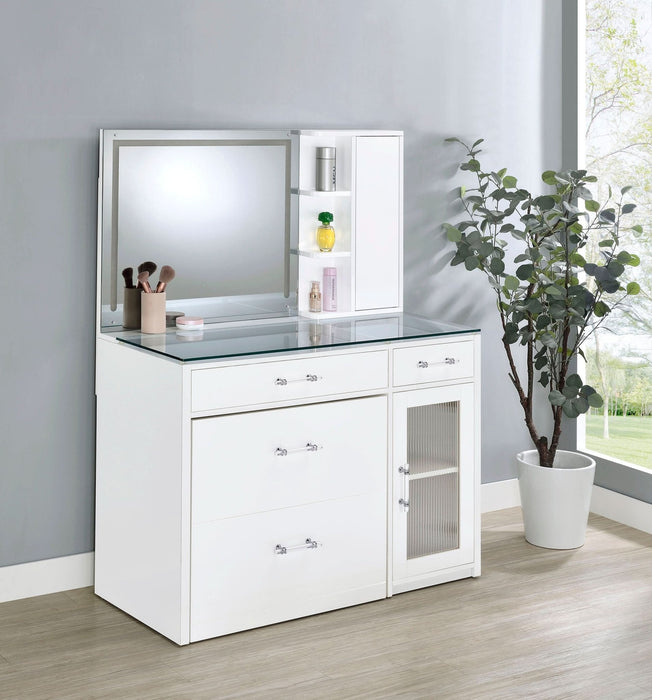 Flora 2 - drawer Vanity Set with LED Mirror White High Gloss - Walo Furniture