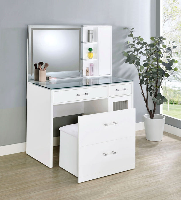 Flora 2 - drawer Vanity Set with LED Mirror White High Gloss - Walo Furniture