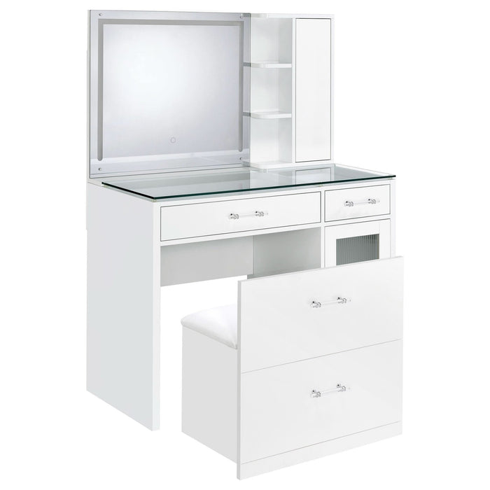 Flora 2 - drawer Vanity Set with LED Mirror White High Gloss - Walo Furniture