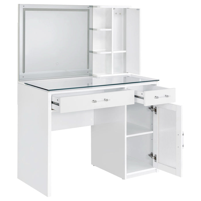 Flora 2 - drawer Vanity Set with LED Mirror White High Gloss - Walo Furniture