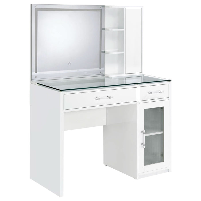 Flora 2 - drawer Vanity Set with LED Mirror White High Gloss - Walo Furniture