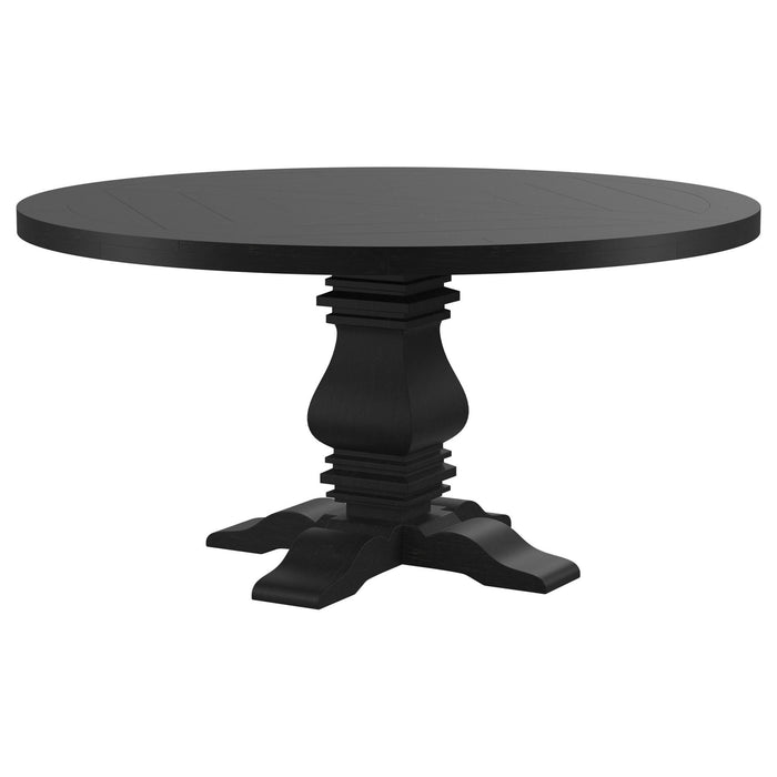 Florence Round 60 - inch Pedestal Base Dining Table Black - Walo Furniture