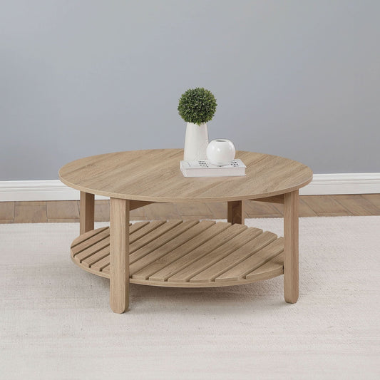 Fowler 1 - shelf Round Engineered Wood Coffee Table Natural - Walo Furniture