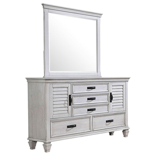 Franco 5 - drawer Dresser with Mirror Distressed White - Walo Furniture