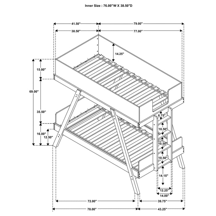 Frankie Wood Twin Over Twin Bunk Bed Blue and Natural - Walo Furniture