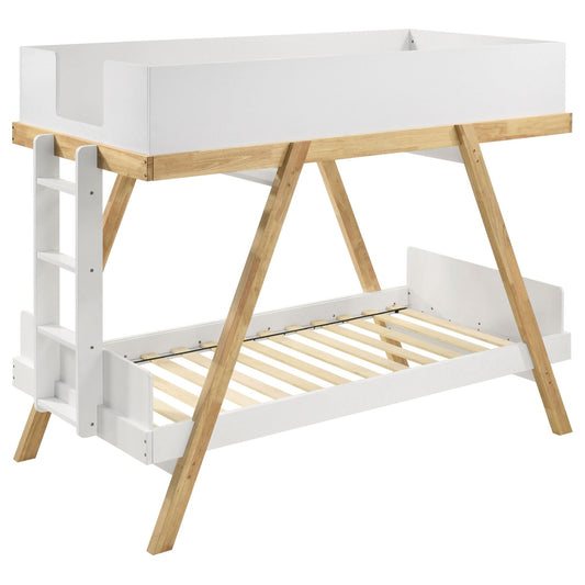 Frankie Wood Twin Over Twin Bunk Bed White and Natural - Walo Furniture