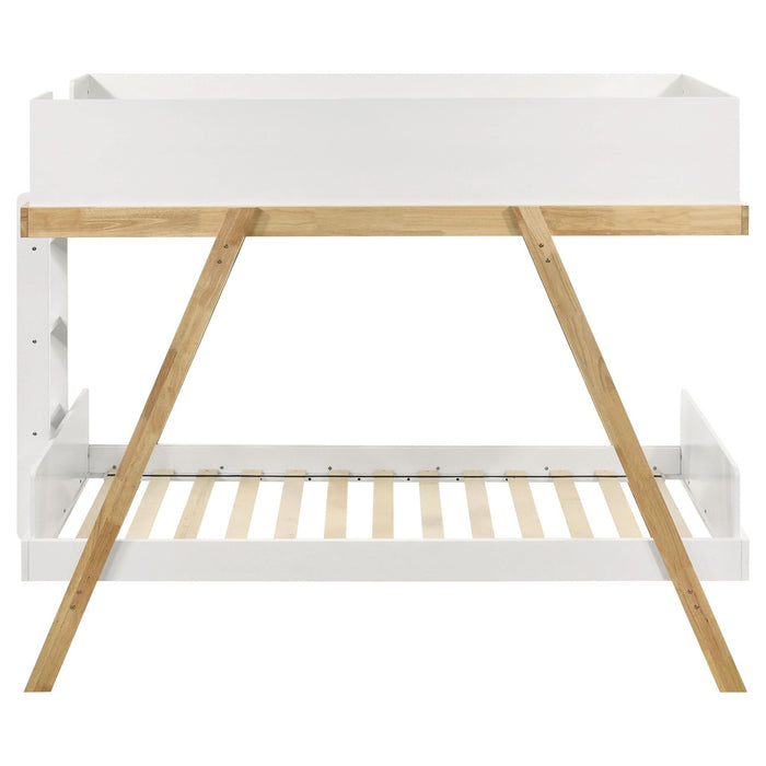 Frankie Wood Twin Over Twin Bunk Bed White and Natural - Walo Furniture