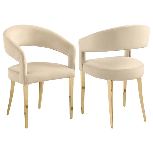 Galiano Velvet Upholstered Dining Arm Chair Beige (Set of 2) - Walo Furniture