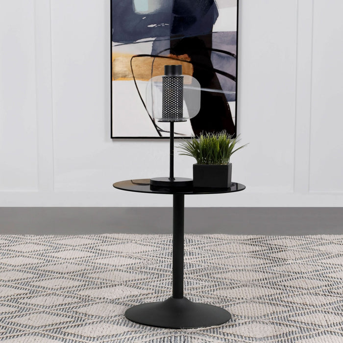 Ganso Round Metal End Table With Tempered Glass Top Black - Walo Furniture