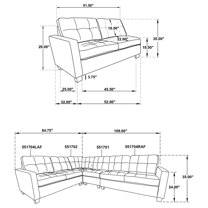 Georgina 3 - piece Upholstered Sectional Sofa Steel Beige - Walo Furniture