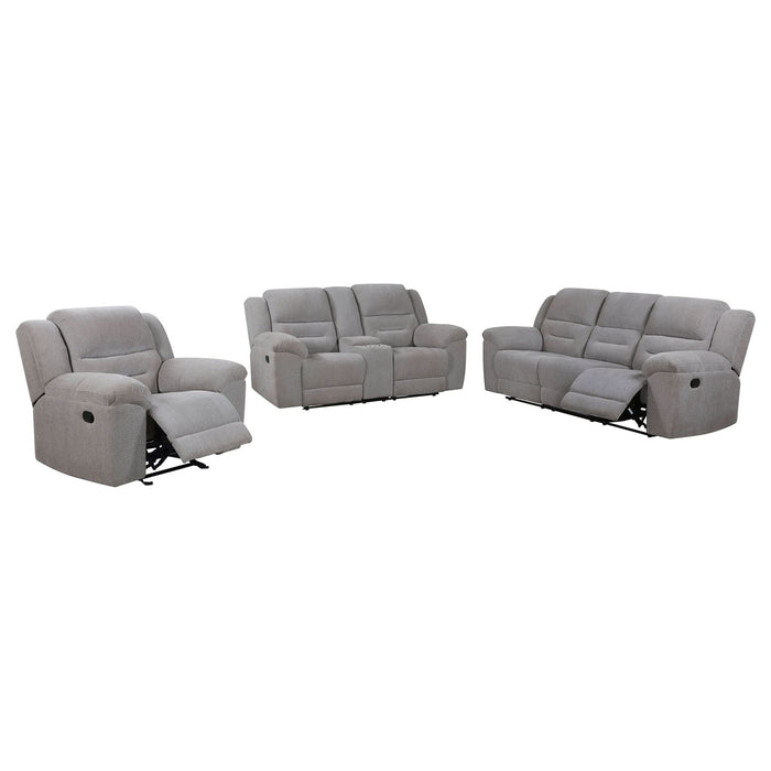 Gilson 3 - piece Chenille Upholstered Reclining Sofa Set Grey - Walo Furniture