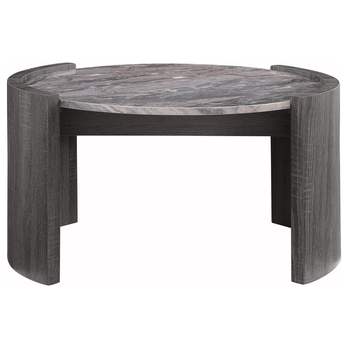 Gladstone Round Faux Marble Top Coffee Table Distressed Grey - Walo Furniture