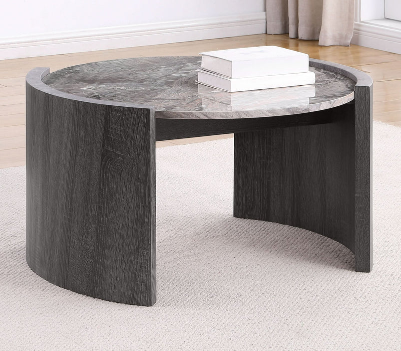 Gladstone Round Faux Marble Top Coffee Table Distressed Grey - Walo Furniture