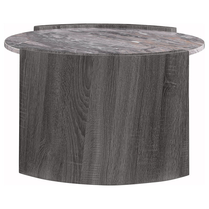 Gladstone Round Faux Marble Top Coffee Table Distressed Grey - Walo Furniture