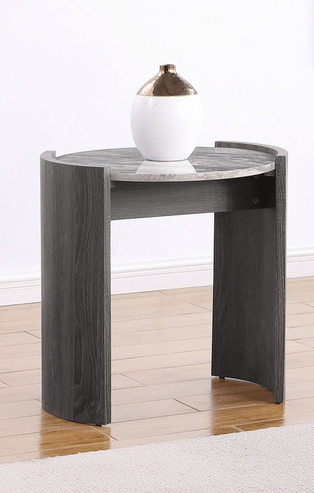 Gladstone Round Faux Marble Top End Table Distressed Grey - Walo Furniture