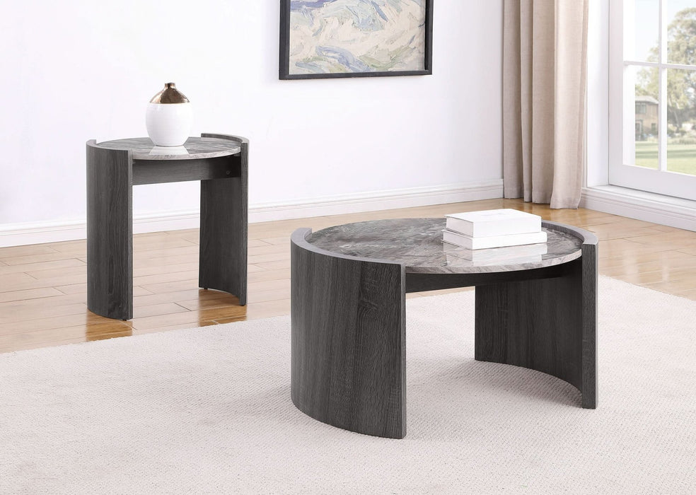 Gladstone Round Faux Marble Top End Table Distressed Grey - Walo Furniture