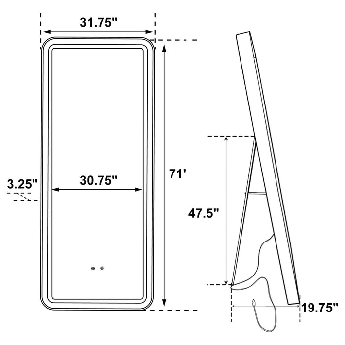 Glendora 32 x 71 Inch LED Standing Mirror BT Speakers Black - Walo Furniture