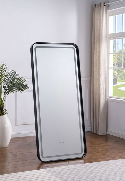 Glendora LED Standing Mirror with Bluetooth Speaker Black - Walo Furniture