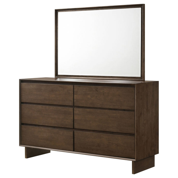 Glenwood 6 - drawer Dresser and Mirror Warm Brown - Walo Furniture