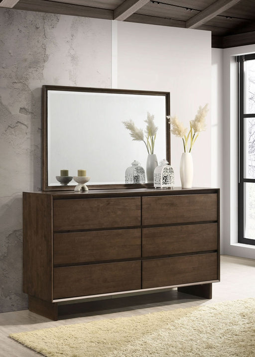 Glenwood 6 - drawer Dresser and Mirror Warm Brown - Walo Furniture