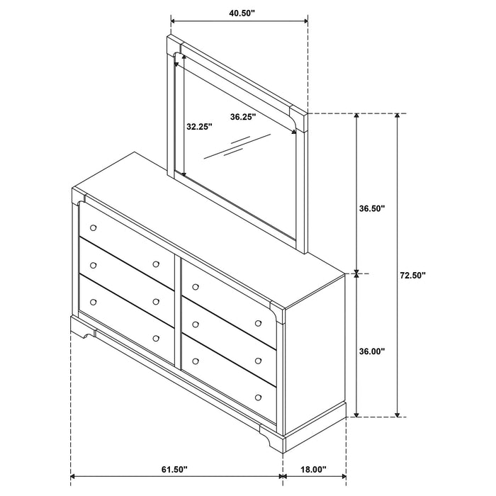 Gran Park 6 - drawer Dresser and Mirror Dark Cocoa - Walo Furniture