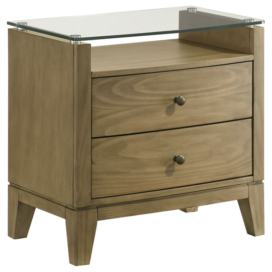 Granada 2 - drawer Glass Top Nightstand Natural Pine - Walo Furniture