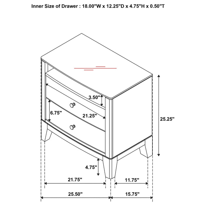 Granada 2 - drawer Glass Top Nightstand Natural Pine - Walo Furniture