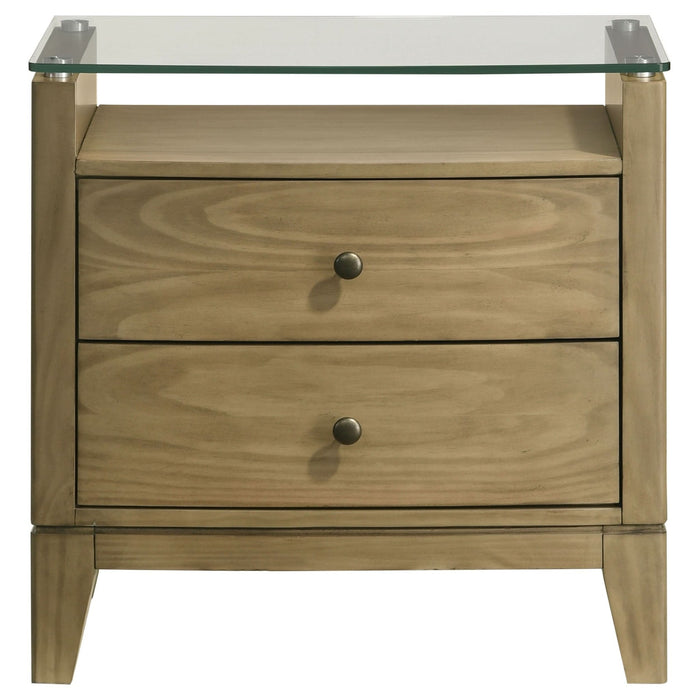 Granada 2 - drawer Glass Top Nightstand Natural Pine - Walo Furniture