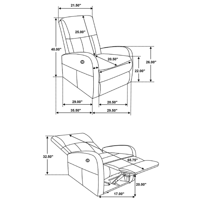 Grant Upholstered Power Recliner Chair Brown - Walo Furniture