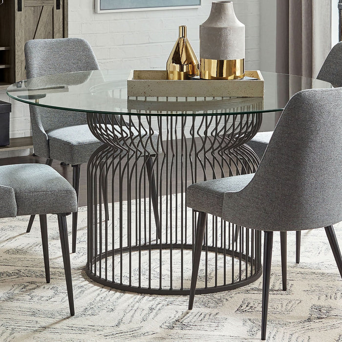 Granvia Round 54 - inch Glass Top Metal Dining Table Gunmetal - Walo Furniture