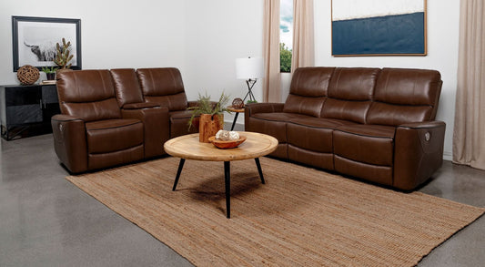 Greenfield 2 - piece Power Reclining Sofa Set Saddle Brown - Walo Furniture