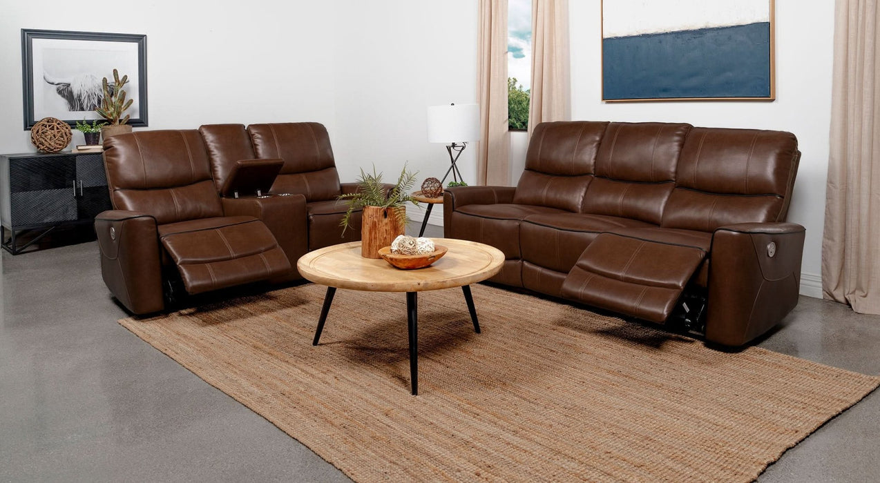 Greenfield 2 - piece Power Reclining Sofa Set Saddle Brown - Walo Furniture