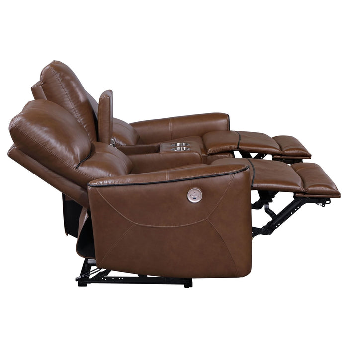 Greenfield 2 - piece Power Reclining Sofa Set Saddle Brown - Walo Furniture