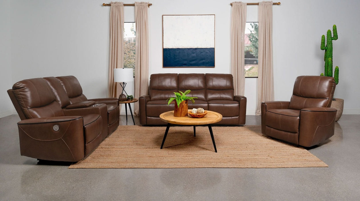 Greenfield 3 - piece Power Reclining Sofa Set Saddle Brown - Walo Furniture