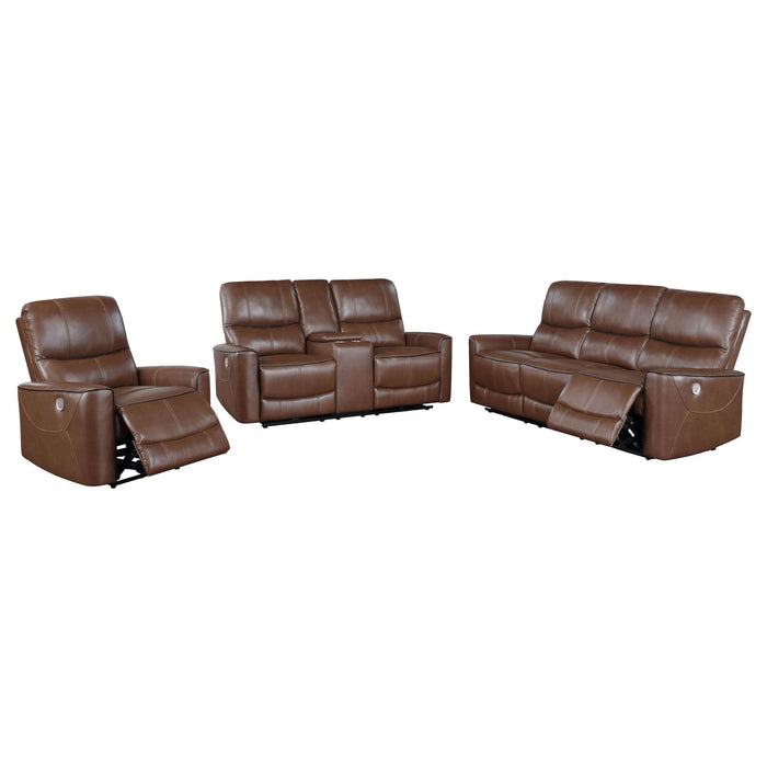 Greenfield 3 - piece Power Reclining Sofa Set Saddle Brown - Walo Furniture