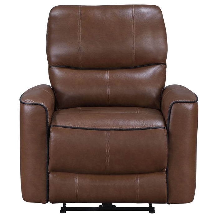 Greenfield Upholstered Power Recliner Chair Saddle Brown - Walo Furniture