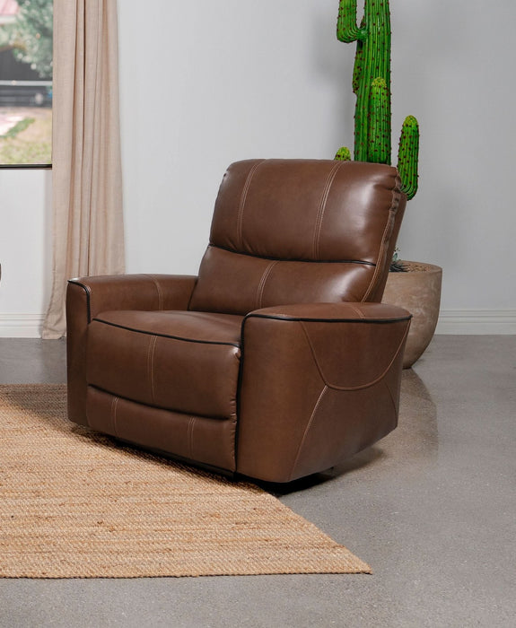 Greenfield Upholstered Power Recliner Chair Saddle Brown - Walo Furniture