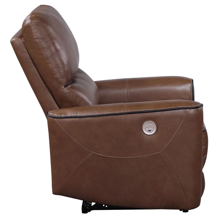 Greenfield Upholstered Power Recliner Chair Saddle Brown - Walo Furniture