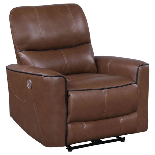 Greenfield Upholstered Power Recliner Chair Saddle Brown - Walo Furniture