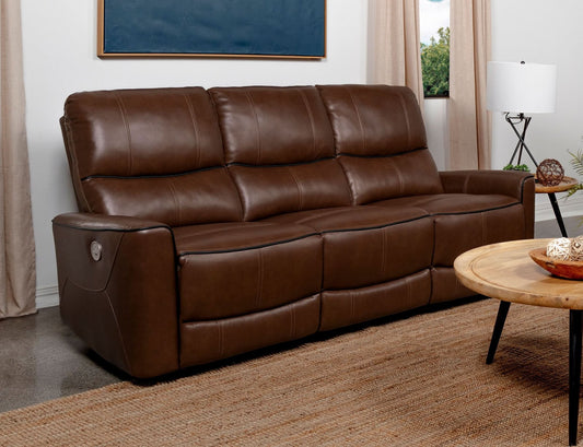 Greenfield Upholstered Power Reclining Sofa Saddle Brown - Walo Furniture